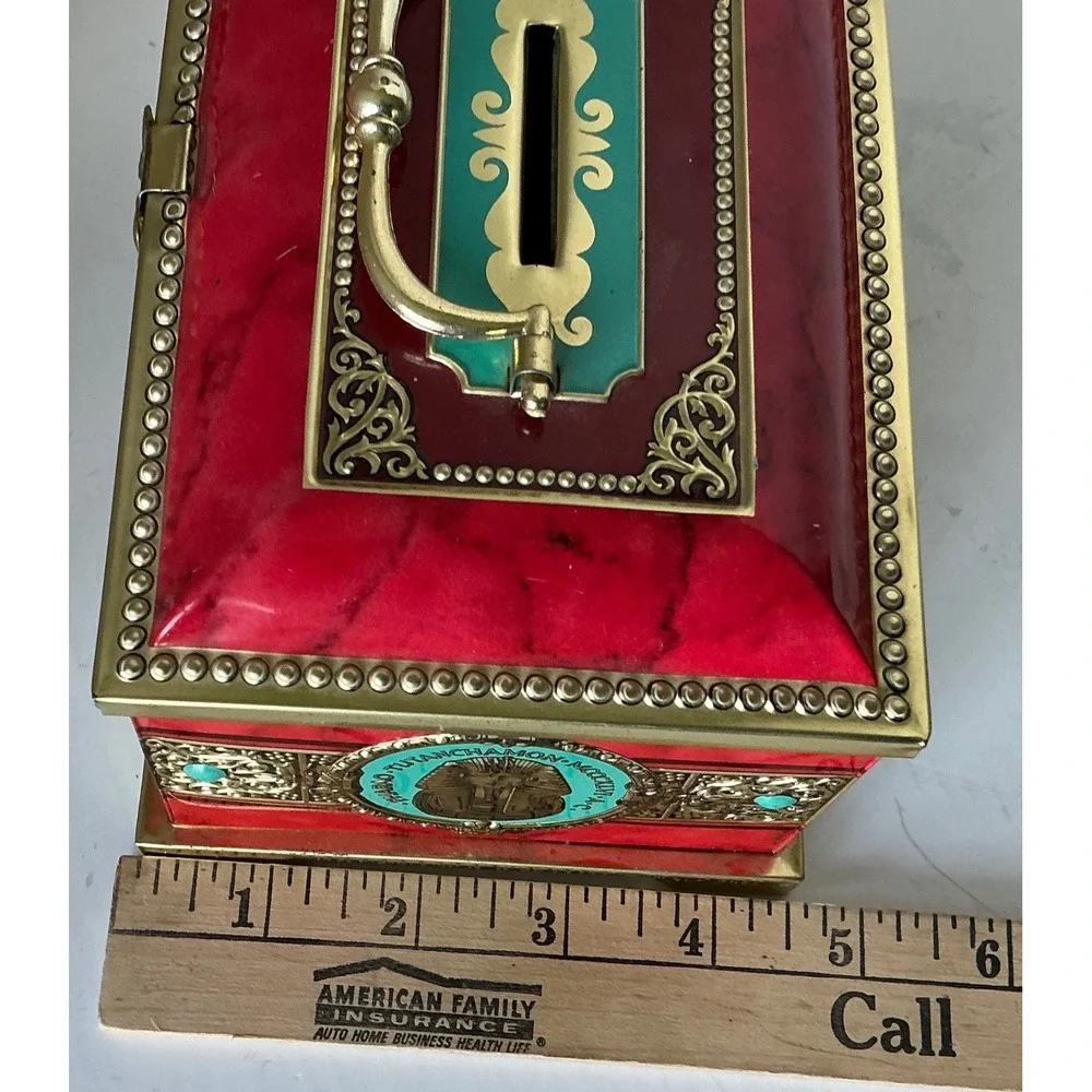 Blue Bird Vintage Egyptian Confectionery Tin Money Box Cleopatra Tutankhamun Red